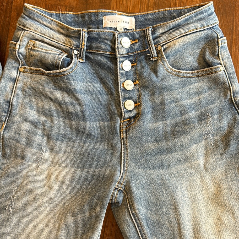 Risen High Rise Button Fly Straight Leg Cuffed Jeans View 6